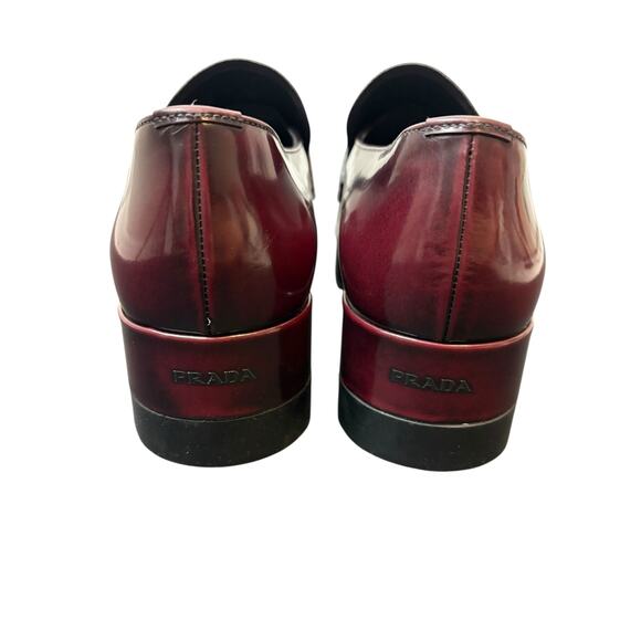Prada Leather Platform Loafers Luxury Designer Italy Made Red Brown Men's Size 9 - Picture 7 of 9